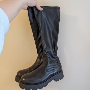 Black Leather Knee-High Boots